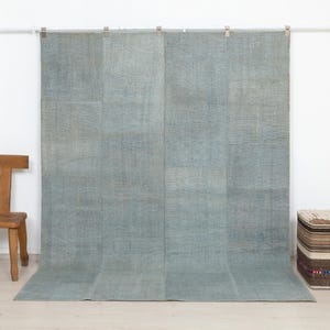 Overdye Mist Blue - Turkish Patchwork Hemp Kilim Rug: 6,6x8.3 Feet.