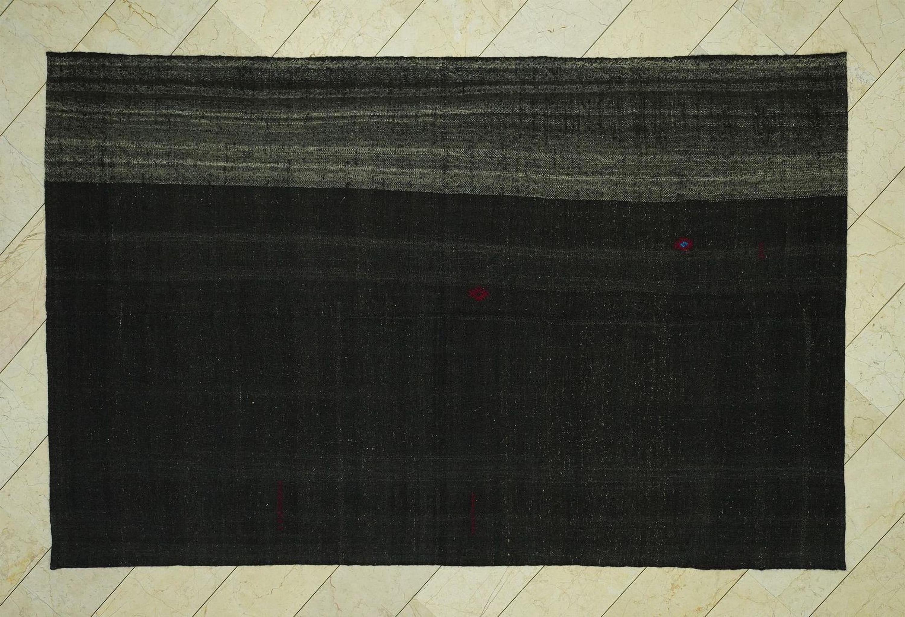 Vintage Anatolian Goat Hair Kilim Rug 6.6"x10.4' Feet, Dark Brown Nomadic Rugs