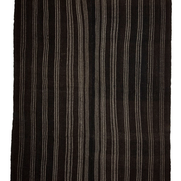 Striped Modern Rug,Dark Brown Gray Rug,6,8"x8,6" Feet 208x262 Cm Natural Goat Wool Rug,Flat Weave Rug,Modern Turkish Rug,Ethnic Kilim Rug.