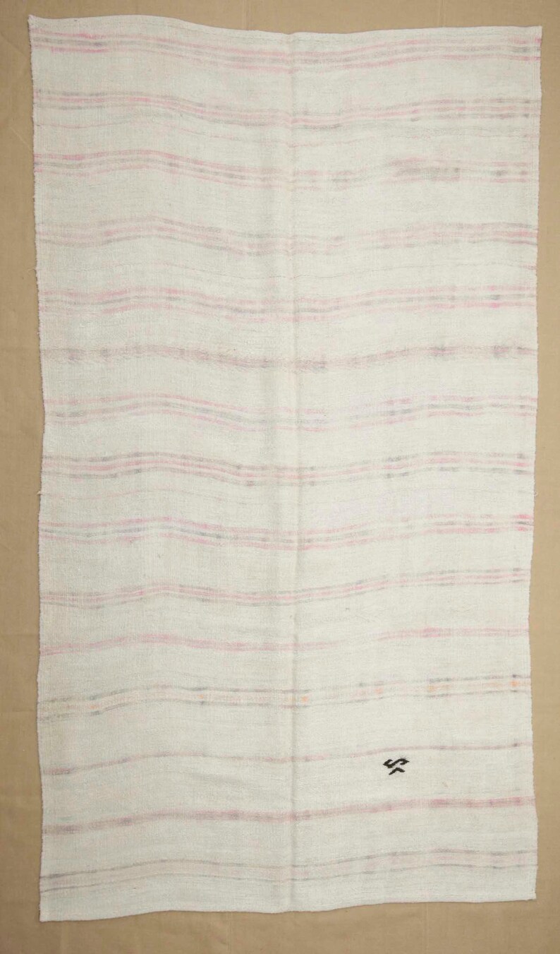 Off White Naturel Hemp Kilim Rug,5,7x10 Feet,stuning Flat Weave Turkish