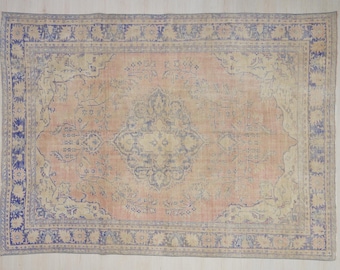 Oversize Oushak Rug: 7.8 x 10.6 ft, Vintage Turkish Wool Carpet