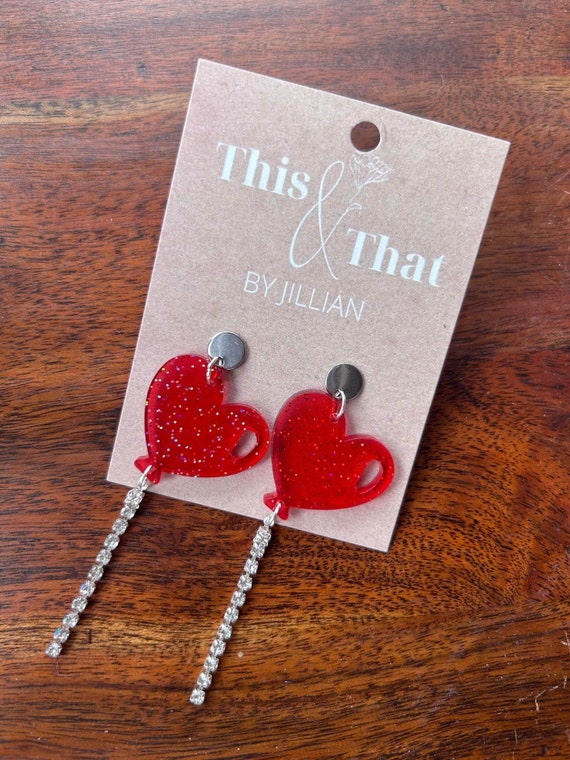 Valentines Day, Valentine Earrings, Acrylic Earrings, Acrylic Hearts, Heart Dangle Earrings, Heart Balloon, Heart Balloon Earrings