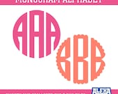 Scalloped Monogram Letters, Round Monogram Alphabet SVG PNG (Instant Download)