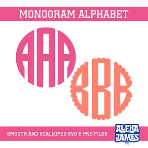 Scalloped Monogram Letters, Round Monogram Alphabet SVG PNG (Instant Download)