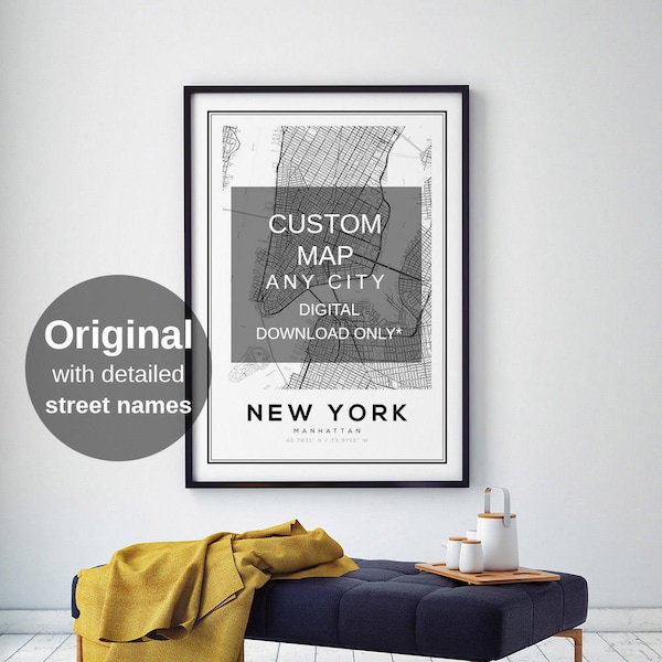 Custom Map, Chicago City Map, Any City Map Poster, Custom Map Print, Custom City Print, City Map Print, Black and White Map, City Map