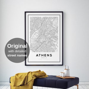 Athens City Map Print, Greece, Athens Map Poster, Street Map Prints, Athens, Maps, Travel Poster, Gift for Him, Gift For Her,Trendy Wall Art