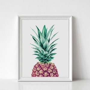 Pineapple wall art, pineapple prints, Fruit prints, Kitchen wall art, Kitchen prints, Tropical poster, pineapple artwork, tropical wall art image 1