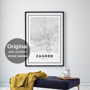 Zagreb Map Print, Map of Zagreb, Zagreb Croatia, Map of Croatia, Map Wall Art, Map Print, Street Map Art, Wall Decor Ideas, Bedroom Wall Art image 1