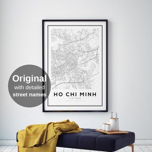 Impresión de mapas de Ho Chi Minh, mapas de Vietnam, impresión de mapas de Vietnam, Ho Chi Minh Vietnam, impresión de mapas de viajes, carteles de viajes, impresiones de viajes, arte mural de viajes