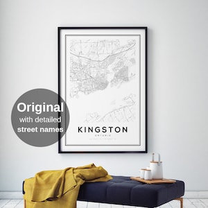 Stampa mappa di Kingston, Kingston Ontario, Mappa di Kingston, Mappa dell'Ontario, Regali Ontario, Regali Kingston, Regali di viaggio, Regali mappa, Regalo per lei