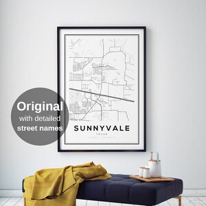 Sunnyvale Kartendruck, Karte von Sunnyvale, Karte von Texas, Sunnyvale Texas, Straßenkarten, Karte von Texas, Texan Geschenke, Kartengeschenke, Geschenkideen