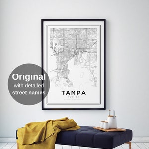 Kaart afdrukken van Tamper, kaart van Tamper, Florida, kaart van Florida, stratenplankunst, straatkunst aan de muur, kaartideeën, doe-het-zelfcadeaus, verjaardagscadeaus