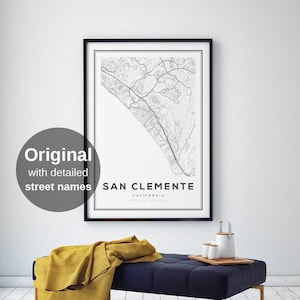 Impressão de mapa de San Clemente, mapa de San Clemente, mapas de San Clemente Califórnia, CA, ideias de mapa, presentes de mapa, presentes legais, presentes de casamento