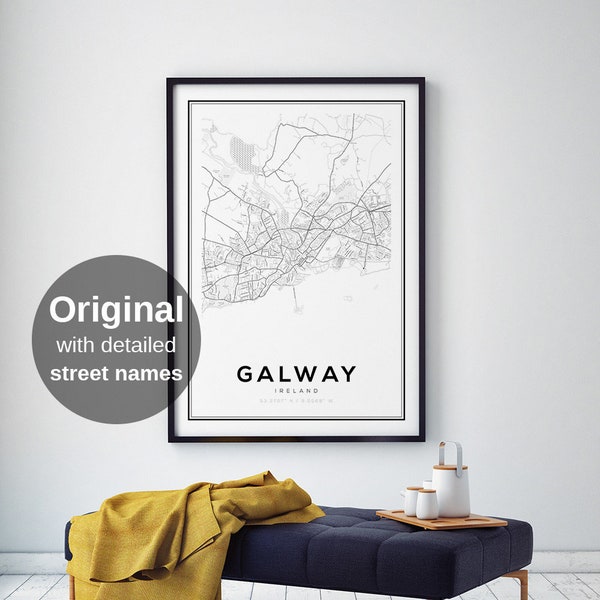 Galway Map Print, Galway City Ireland, Galway City Maps, Map of Galway, Ireland Gift, Irish Maps, Galway Gifts, Street Map Print