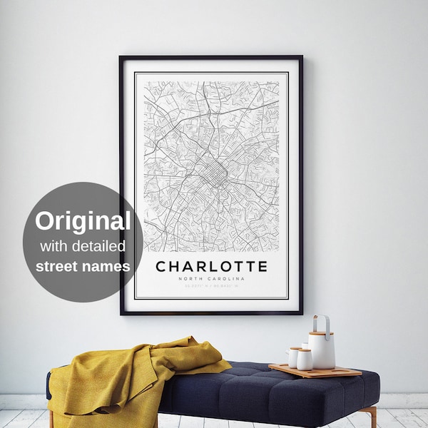 Charlotte Map Print, Charlotte North Carolina, Modern Minimalist, Typography Map, Typography Print, Typography Wall Art, Instant Download