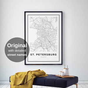 St Petersburg Map Print, Map of St Petersburg, St Petersburg Russia, Russian Gifts, Map of Russia, City Maps, City Wall Art, Street Wall Art