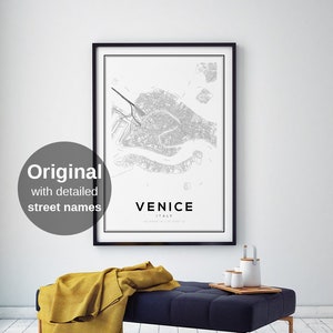 Impressão de mapa de Veneza, mapas de Veneza, mapa de Veneza, pôster de mapa de Veneza, mapa da Itália, impressão de mapa da Itália, Veneza Itália, impressão de mapa de rua, mapa da cidade