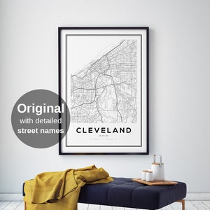 Cleveland Karte Druck, Cleveland, Ohio Karte Poster, Cleveland Karte Poster, USA Karten, Reisestrasskarten, Stadtteilkarten