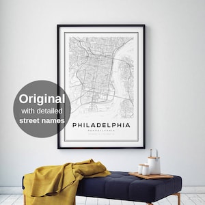 Philadelphia Map, Philadelphia Map Print, Pennsylvania Map, United States Map Print, Philadelphia Pennsylvania, Black and White Map image 1