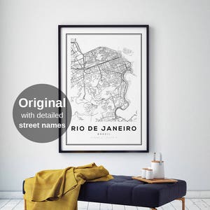 Plan de la ville de Rio de Janeiro, impression carte du Brésil, plan de la ville, art de la carte, affiche de la carte du Brésil, affiche de la carte de Rio de Janeiro, carte noir et blanc, art mural