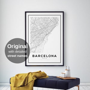 Barcelona Map Print, Barcelona, Spain Map Print, Spanish Maps, Espana, Travel Map Prints, Romantic Gift, Map Gifts, City Streets, Map Art