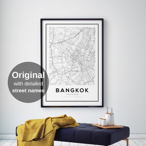 Bangkok Karte Druck, Bangkok Karte Poster, Thailand, Reise Karte Druck, Stadt Karte Druck, Karte Geschenke, moderne Karten, schwarz und weiß Karte, Wohnkultur