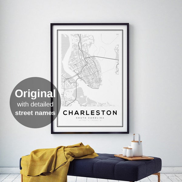 Charleston Map Print, Maps, Map print, Charleston Map Poster, South Carolina Maps, South Carolina, USA, US map posters, Street Map Print