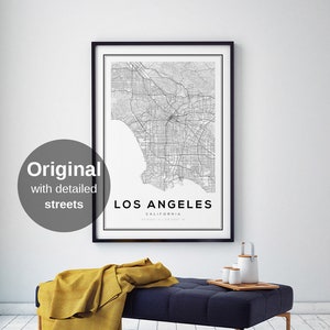 Los Angeles kaart afdrukken, LA, Californië kaart, Los Angeles kaart poster, Los Angeles, Californië, LA kaart, stadskaart afdrukken, zwart-wit kaart