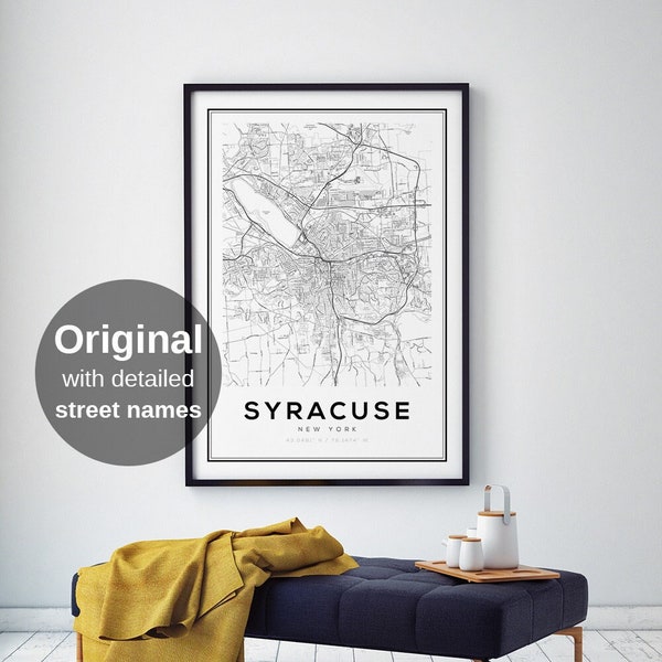 Syracuse Map Print, Map of Syracuse, Syracuse New York, Urban Maps, Urban Wall Art, Street Wall Art, Street Map Print, City Map Print