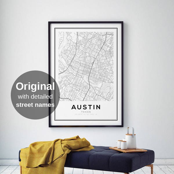Austin Map Print, Texas, Austin Map, Texas Map Poster, Austin Map Art Print, United States Map Print, Black and White Map, Map of Austin