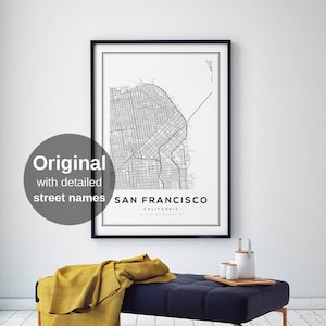サンフランシスコ地図プリント、カリフォルニア地図、サンフランシスコ地図ポスター、サンフランシスコ、カリフォルニア、SF地図、市街地図プリント、白黒地図