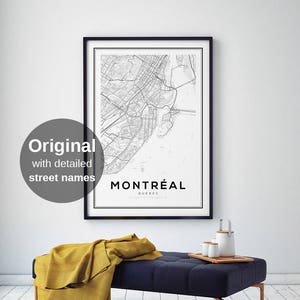 Impression de carte de Montréal, carte du Québec, impression de carte de la ville, affiche de carte de Montréal, Québec, plan de la ville du Canada, art mural carte, affiche de carte, carte noir et blanc