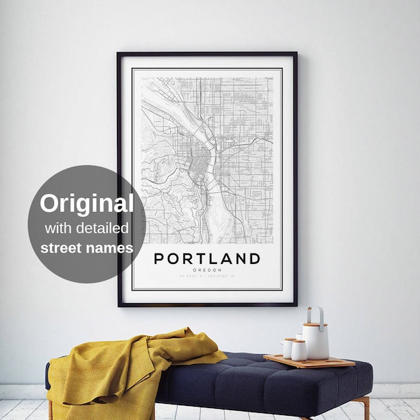 Portland Map Print - Black and White City Wall Art, Minimalist Oregon Poster, Travel Gift (Digital Download)