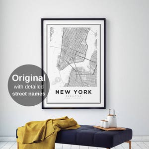 New York Map Print, Printable Wall Art, NYC Map, Manhattan Map Poster, NYC, United States Map Print, New York City, Black and White Map image 1