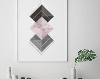 Geometric Wall Art Prints - Abstract Nordic Minimalist Poster, Scandinavian Modern Home Decor Triangle Design (Digital Download)