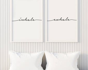 Inhale Exhale Print Set - Black and White Yoga Wall Art, Minimalist Zen Decor, Gift (Digital Download)
