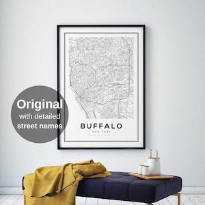 Buffalo Map Print, Buffalo Map Poster, Buffalo New York, Living room Wall Art, Bedroom Wall Art, Bathroom Wall Art, Black and White Map
