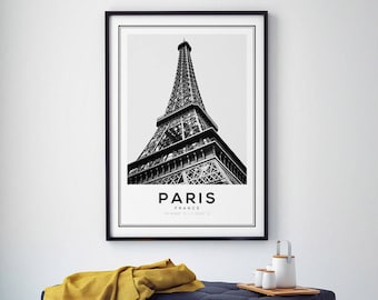 Stampa della Torre Eiffel di Parigi - Poster da parete in bianco e nero della Francia, arredamento minimalista per la casa, viaggi in città (download digitale)