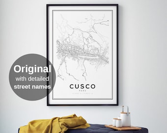 Cusco Map Print, Cusco Peru, Peru Map Poster, Peru Travel Maps, Wall Decor, Map Decor, Map Wall Art, Cusco Map Poster, City Gift, City Print