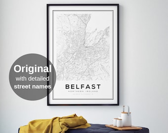 Belfast Map Print, Ireland Map Print, Map wall art, Abstract Wall Art, Digital Download, Ireland Maps, Minimalist Maps, Belfast