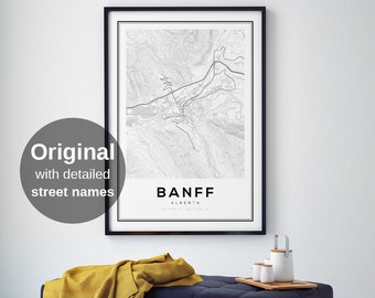 Banff Map Print, Maps, Map Print, Banff Map Poster, Alberta Maps, Alberta, Street Map Print, Bedroom Wall Art, City Printable