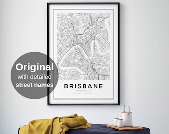 Brisbane City Map, Brisbane Map Art, Map Print, Black and White Map, City Map Art, Brisbane Map, Brisbane, Australia Map Print, Digital Art