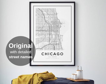 Chicago, Chicago Map, Chicago Illinois Map, Chicago Map Print, Illinois Map, United States Map Print, Chicago Illinois Black and White Map