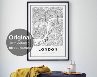 London Map Print, London City, London Map Poster, United Kingdom, City Map Print, Black and White Map, UK, England Print
