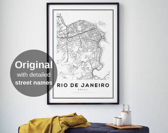 Rio De Janeiro City Map, Brazil Map Print, City Map, Map Art, Brazil Map Poster, Rio De Janeiro Map Poster, Black and White Map, Wall Art