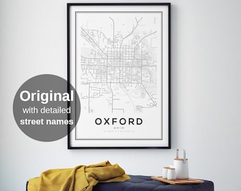 Oxford Karte Print - Ohio Stadt Wand Kunst, Minimalistische USA College Town Reise Poster, Studenten Geschenk (Digitaler Download)