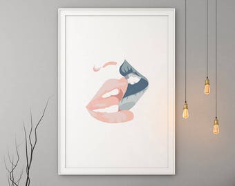 Stampa di labbra astratte - Poster moderno da parete, decorazione sensuale minimalista, stampa di baci (download digitale)