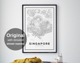 Singapore Map Print, Singapore Wall Art, Map of Singapore, Singapore City Prints, Map Prints, Street Maps, City Map Wall Art, Asian Maps