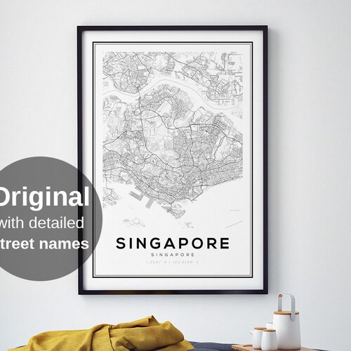 Singapore Map Print Singapore Wall Art Map of Singapore Etsy