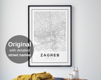 Zagreb Map Print, Map of Zagreb, Zagreb Croatia, Map of Croatia, Map Wall Art, Map Print, Street Map Art, Wall Decor Ideas, Bedroom Wall Art